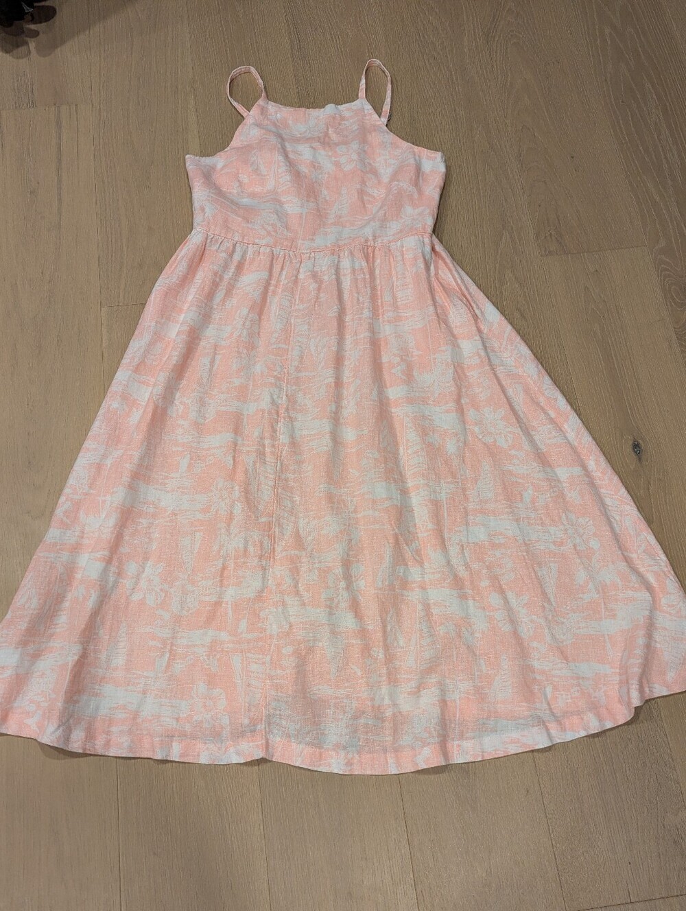 Lands' End Peach and White Linen Dress